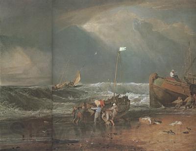 Joseph Mallord William Turner A coast scene with fisherman hauling a boat ashore (mk31) Spain oil painting art